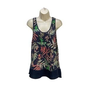 The Webster Miami Womens Tank Top Size Large Navy Blue Palm Print Sleeveless